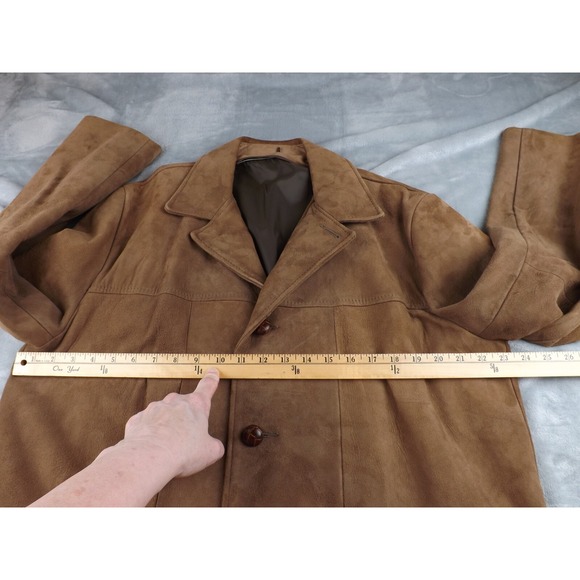 Suede Leather Men's Jacket Vintage Brown Lined Leather Buttons 23.5" x 34" - Picture 11 of 16